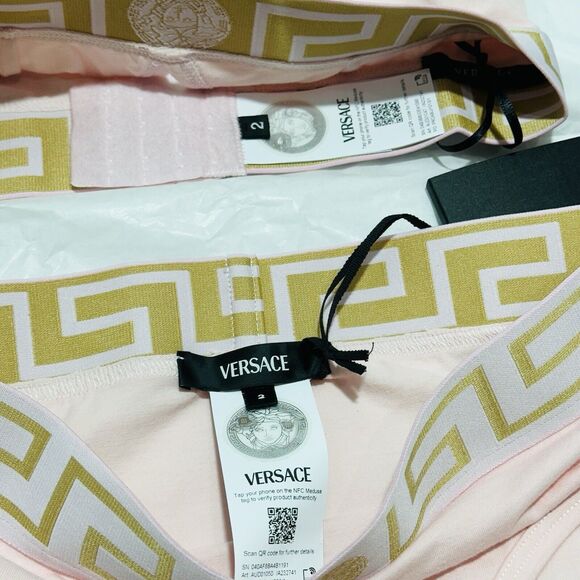Versace Medusa Greca Border V Bralette and Panties Set Cotton Pink 2/ S NWT - Picture 8 of 11